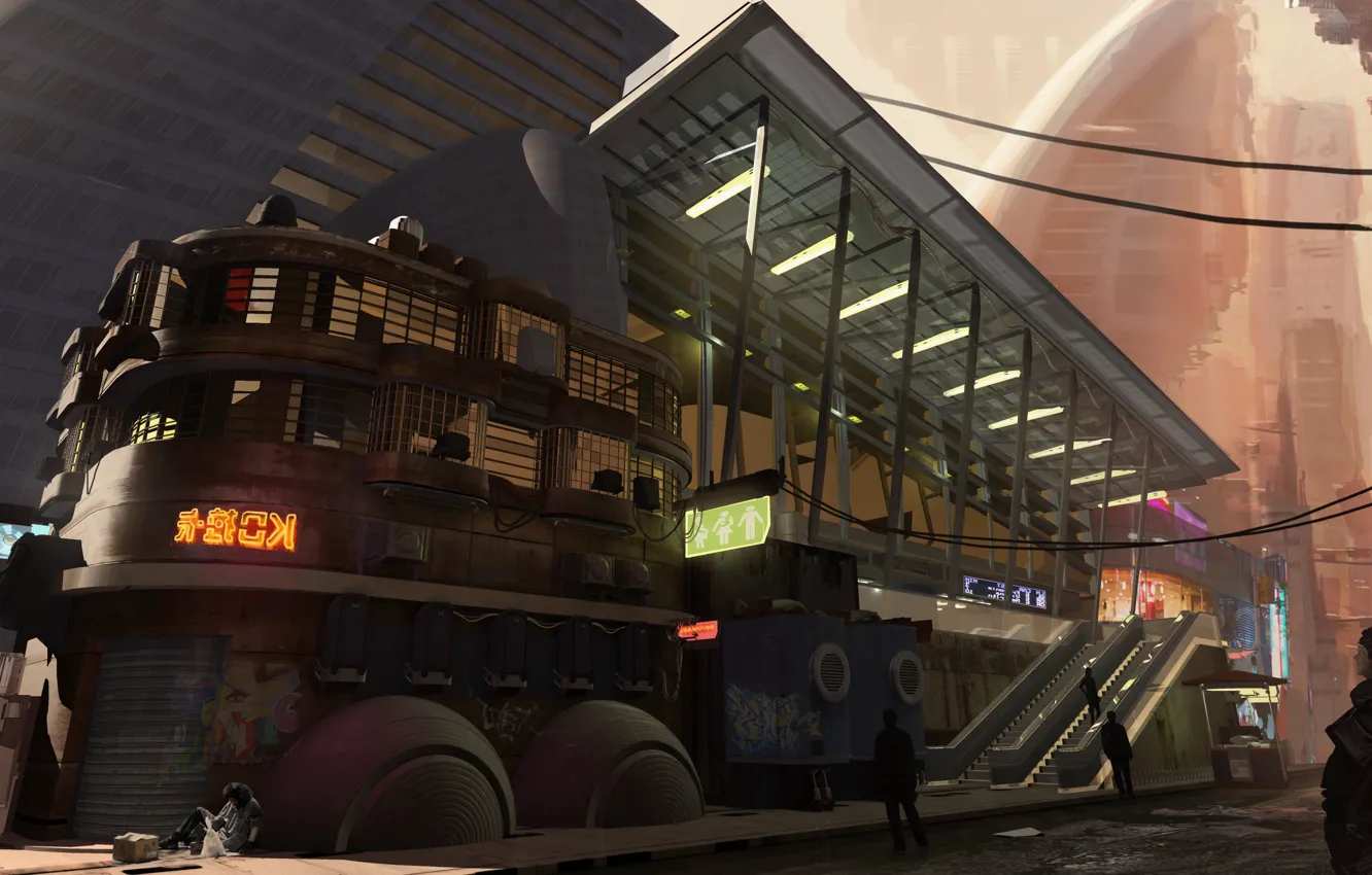 Photo wallpaper the city, future, people, building, megapolis