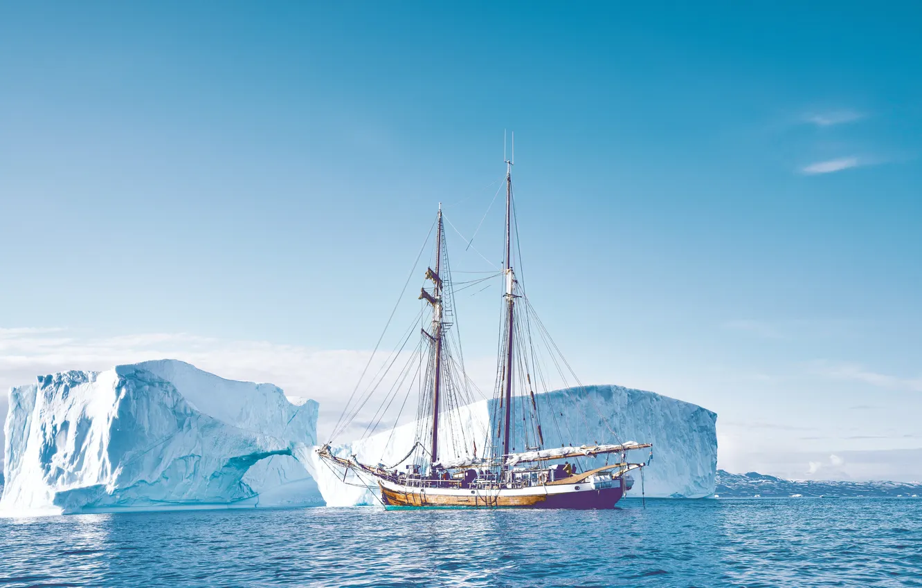 Photo wallpaper sea, snow, ship, iceberg