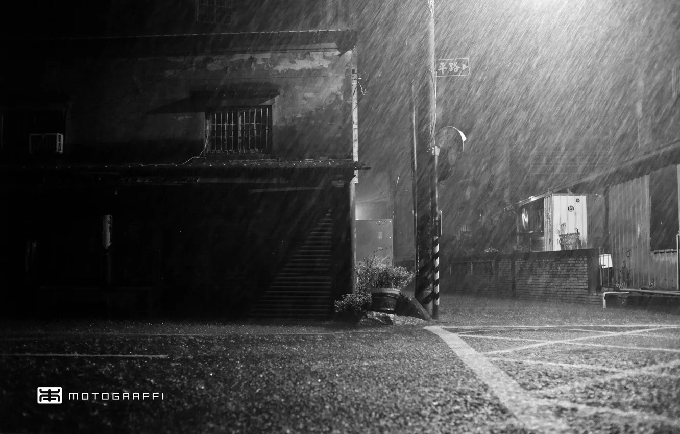 Photo wallpaper void, rain, street, b/W, Motograffi Photography