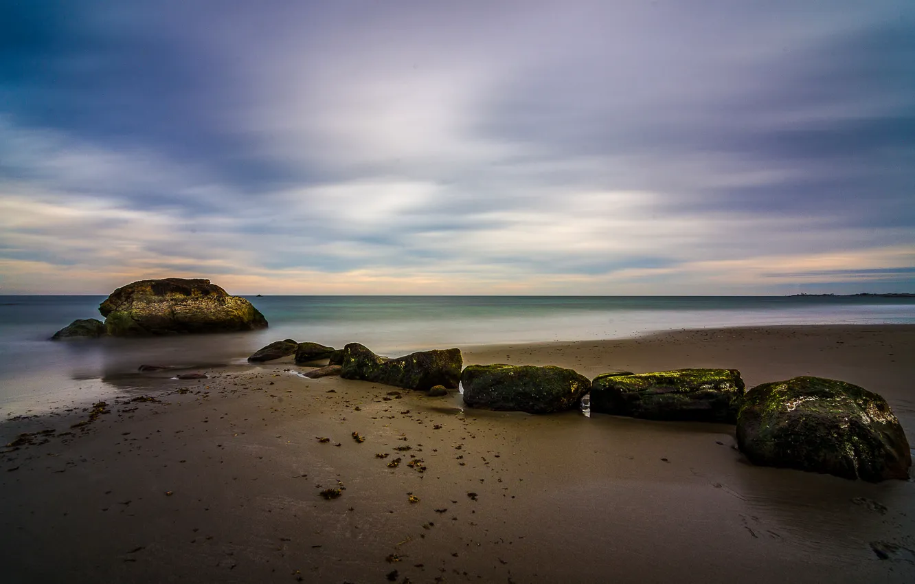 Photo wallpaper sea, the sky, stones, shore, the evening, tide