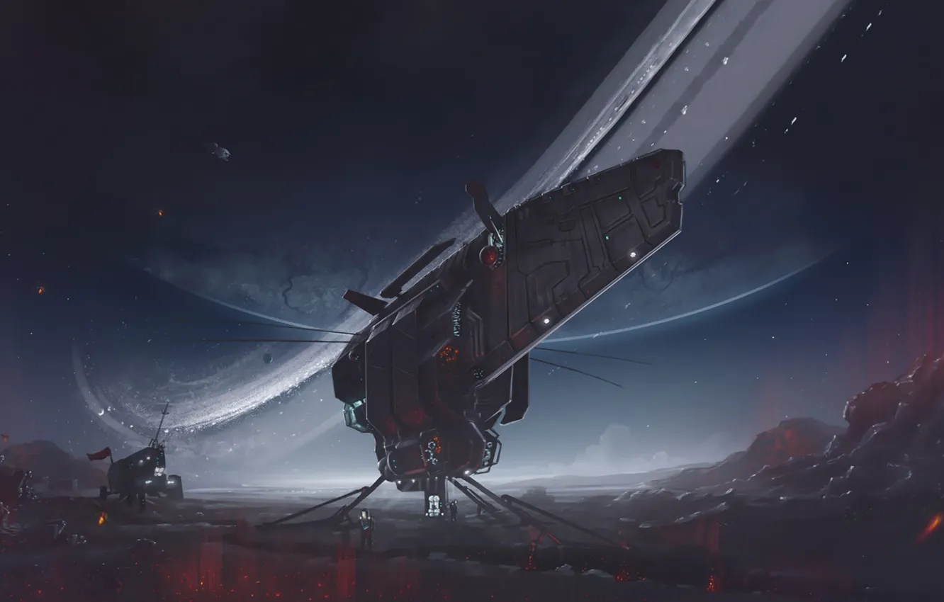 Photo wallpaper space, figure, planet, art, Spacecraft, Dmitrii Ustinov, by Dmitrii Ustinov, Spacecraft "Bumblebee"