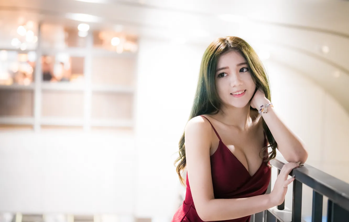 Photo wallpaper girl, Asian, cutie, bokeh