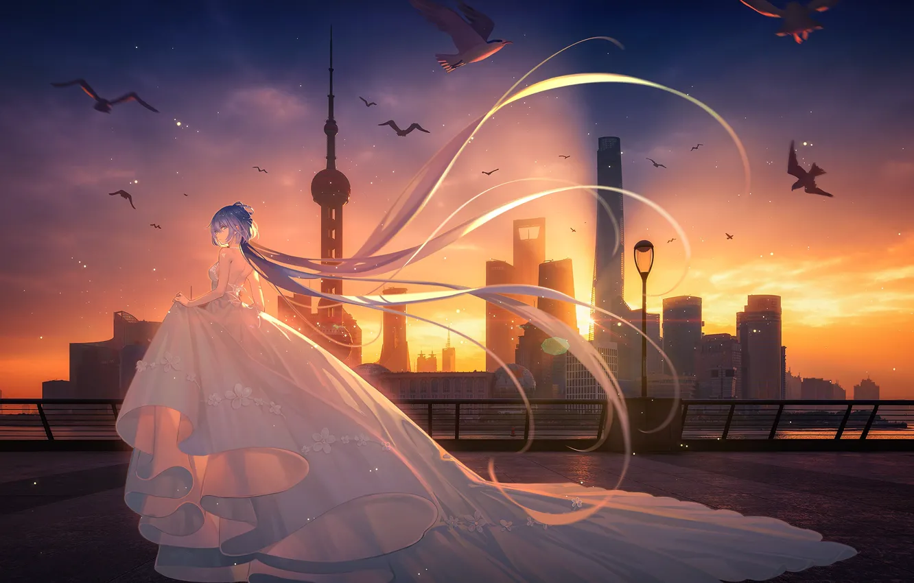 Photo wallpaper girl, the city, vocaloid, luo tianyi, by Tidsean