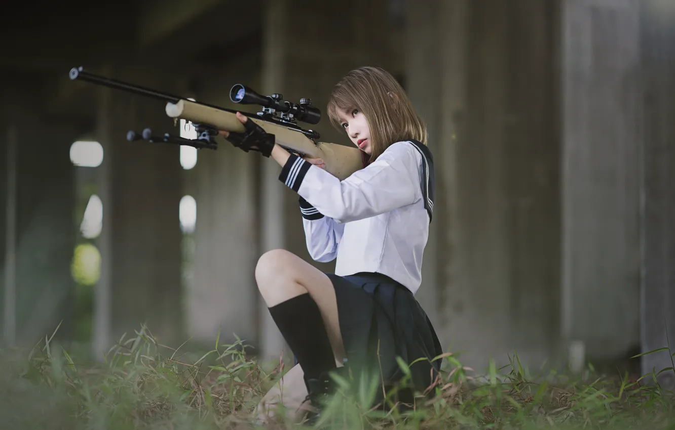 Photo wallpaper girl, sniper rifle, East