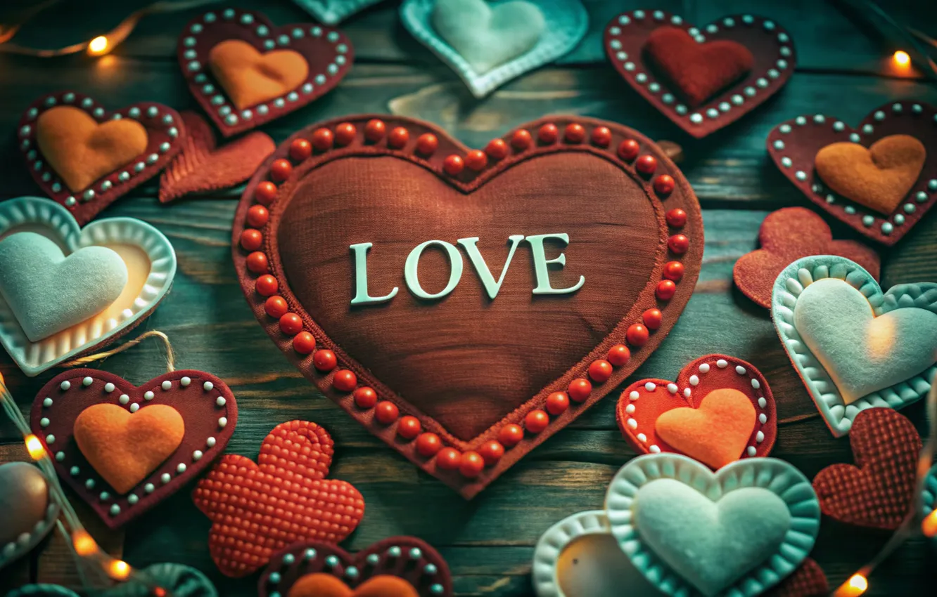 Photo wallpaper love, holiday, the inscription, heart, Board, hearts, colorful, words