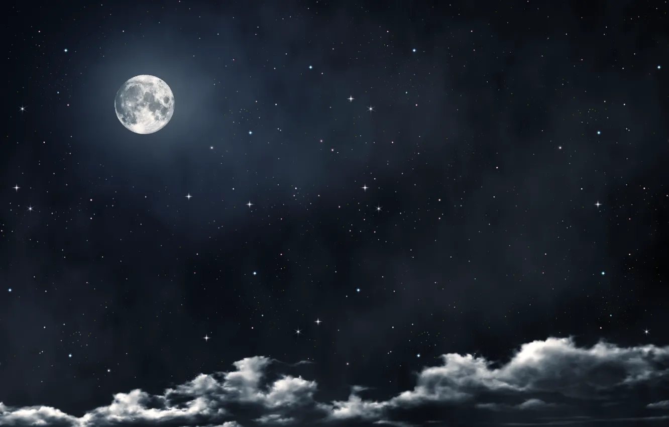 Photo wallpaper stars, clouds, night, the moon