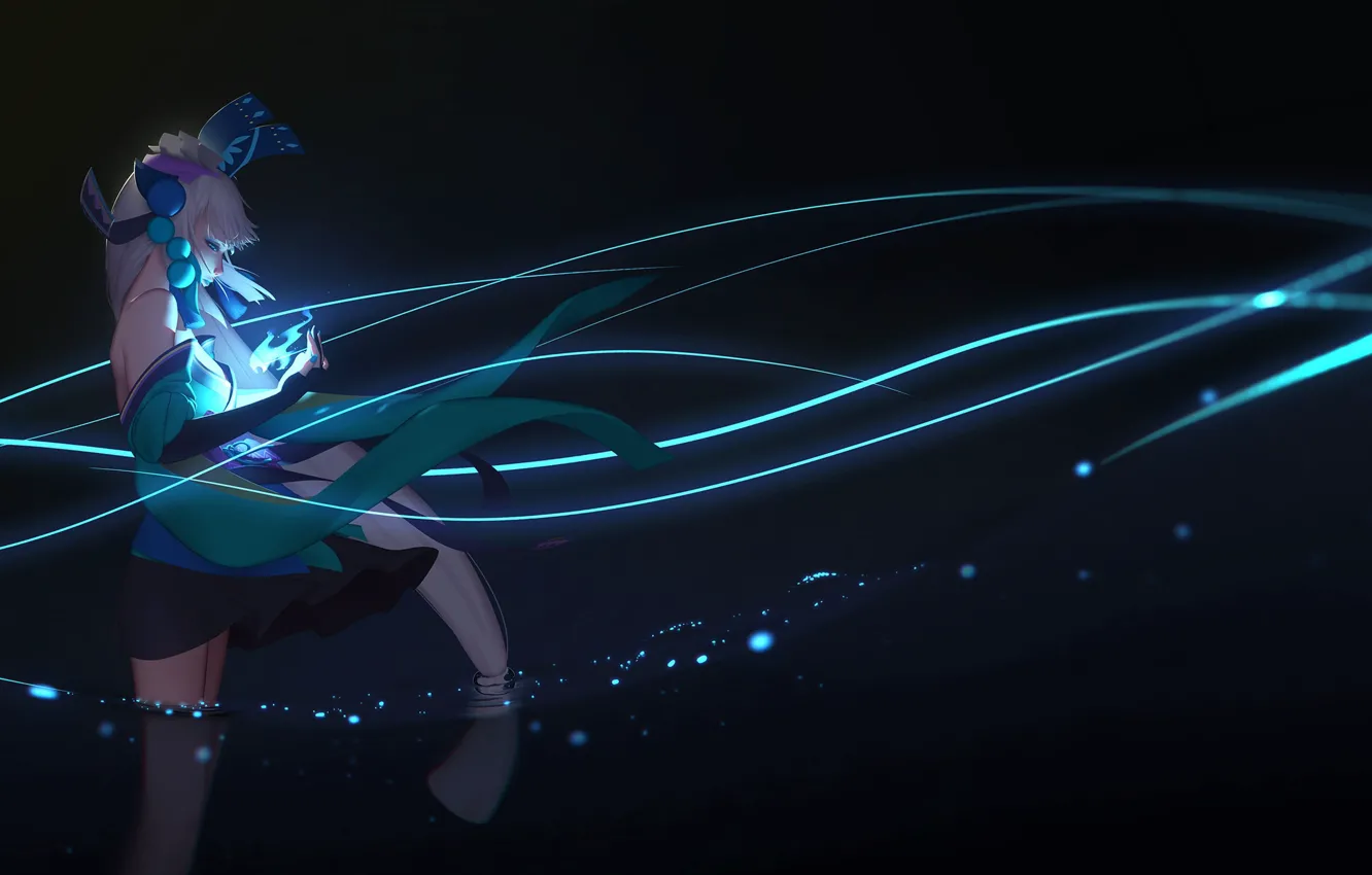 Photo wallpaper qing xing deng, girl, art, magic, night, Onmyouji