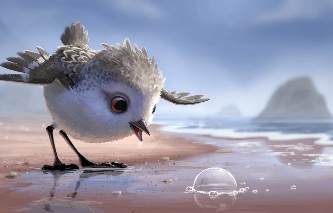 Photo wallpaper cinema, Disney, Pixar, beach, sea, bird, water, feathers