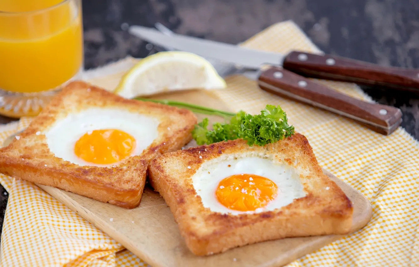 Photo wallpaper eggs, Breakfast, scrambled eggs, toast, croutons
