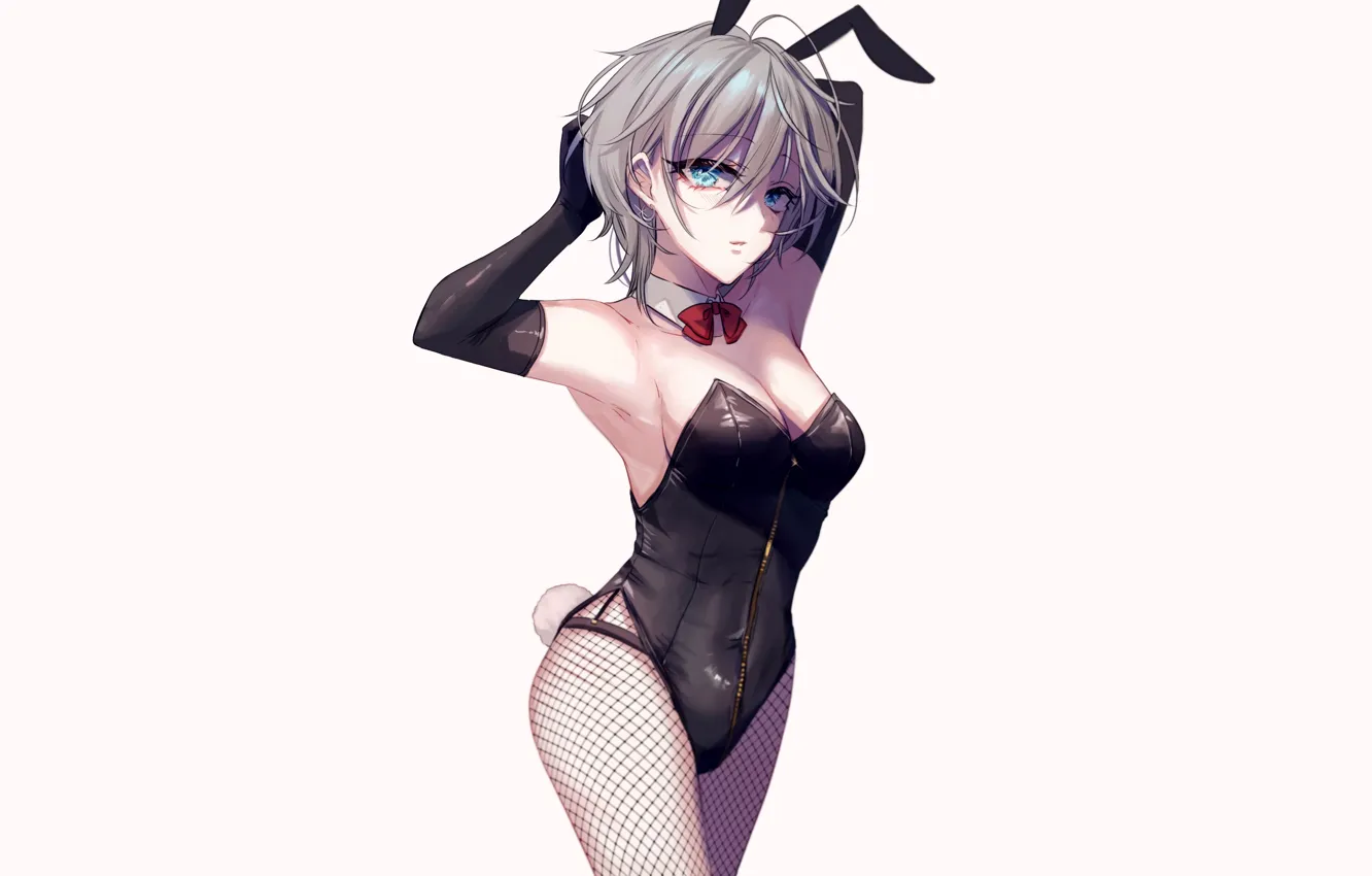 Photo wallpaper girl, sexy, Anastasia, cleavage, boobs, anime, beautiful, short hair