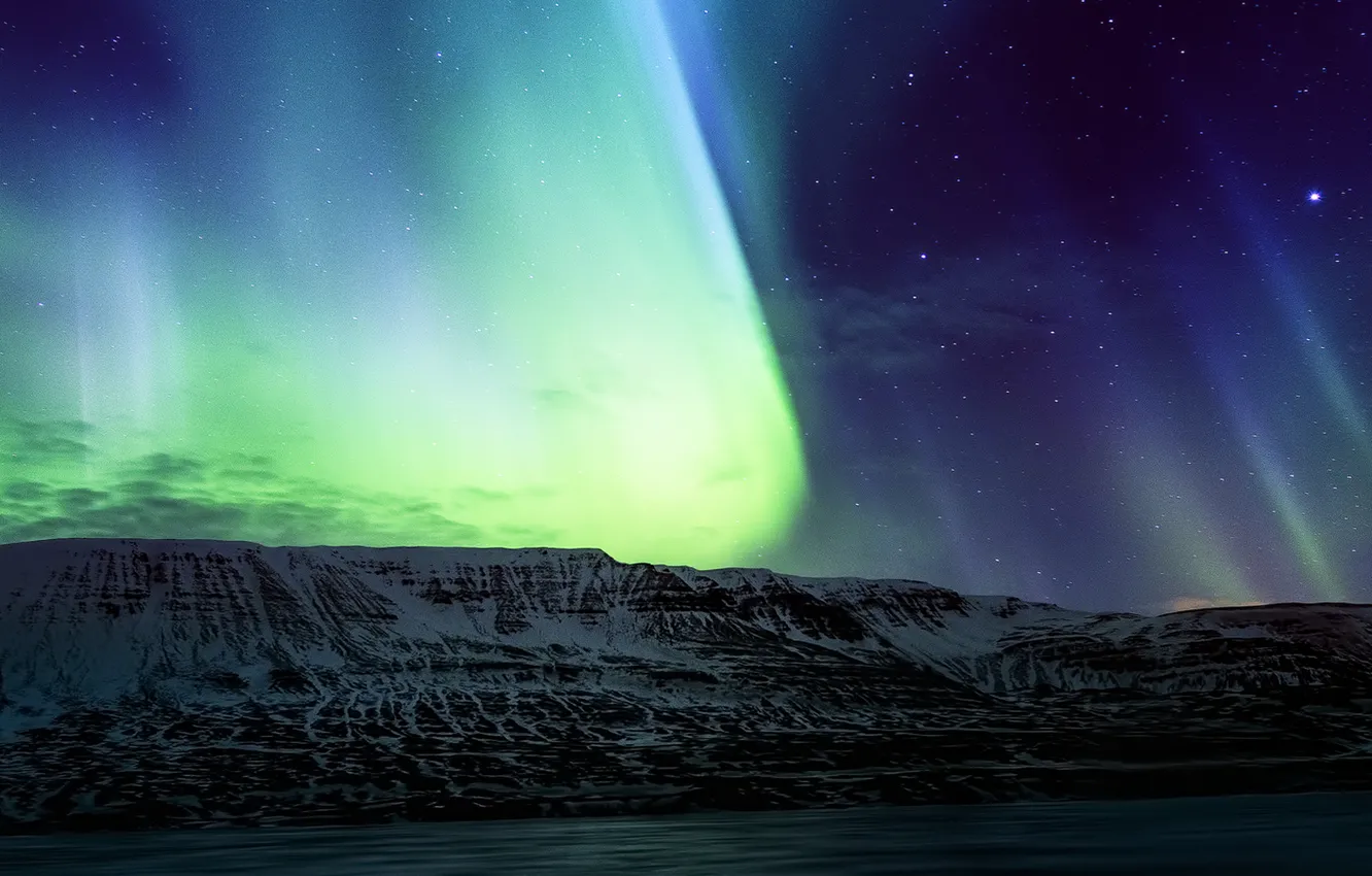 Photo wallpaper river, northern lights, Aurora Borealis
