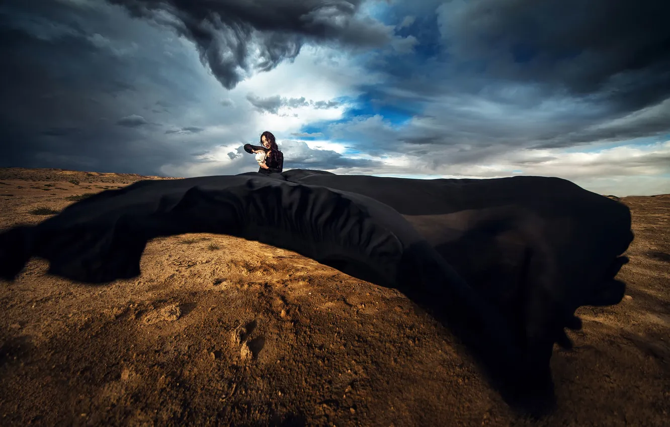 Photo wallpaper the sky, girl, skull, dress