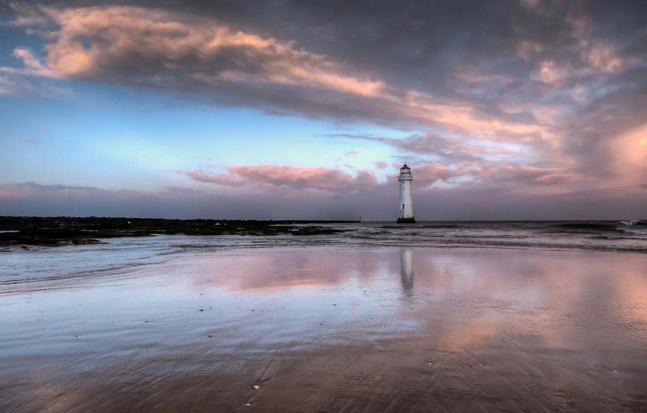 Photo wallpaper sea, landscape, sunset, lighthouse