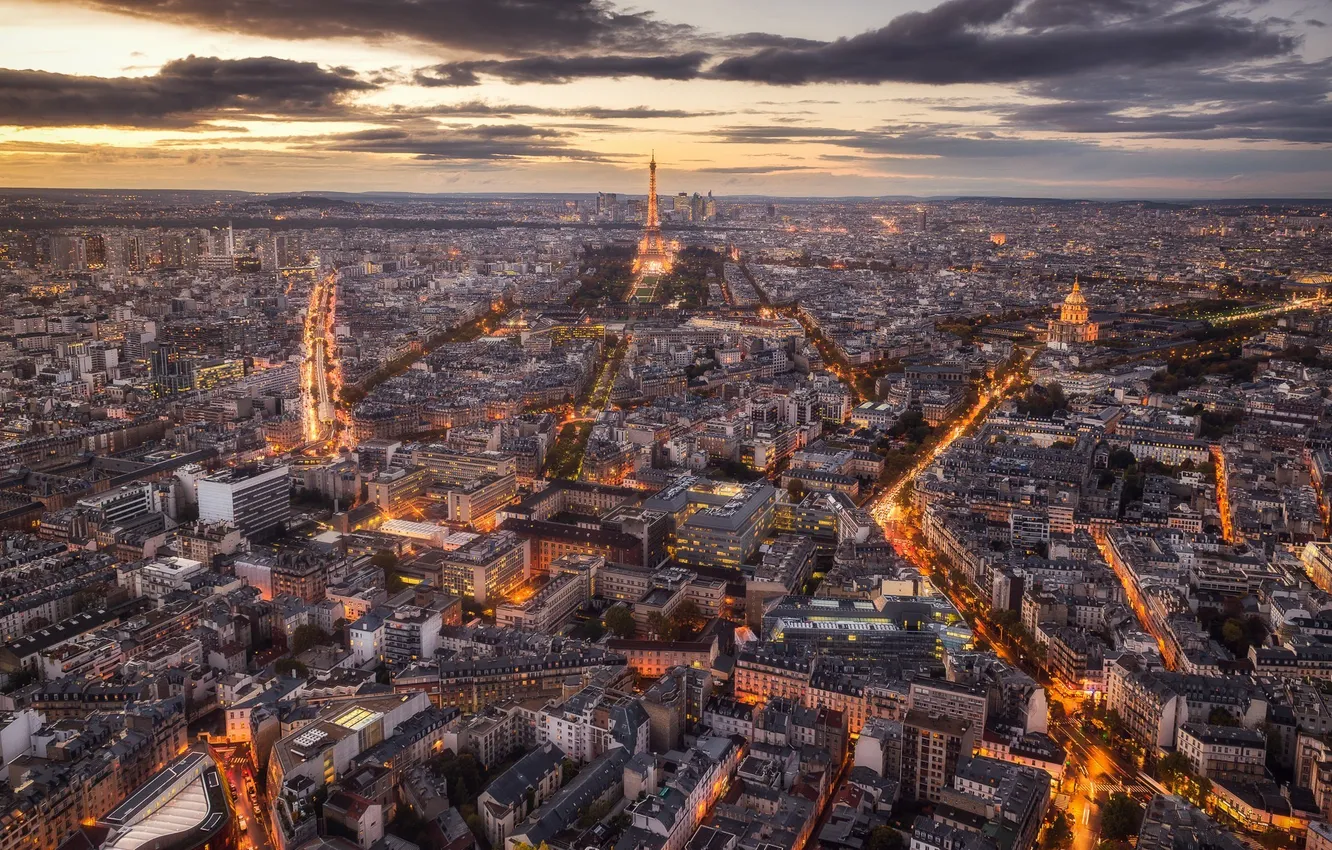 Photo wallpaper the sky, clouds, sunset, clouds, street, France, Paris, tower