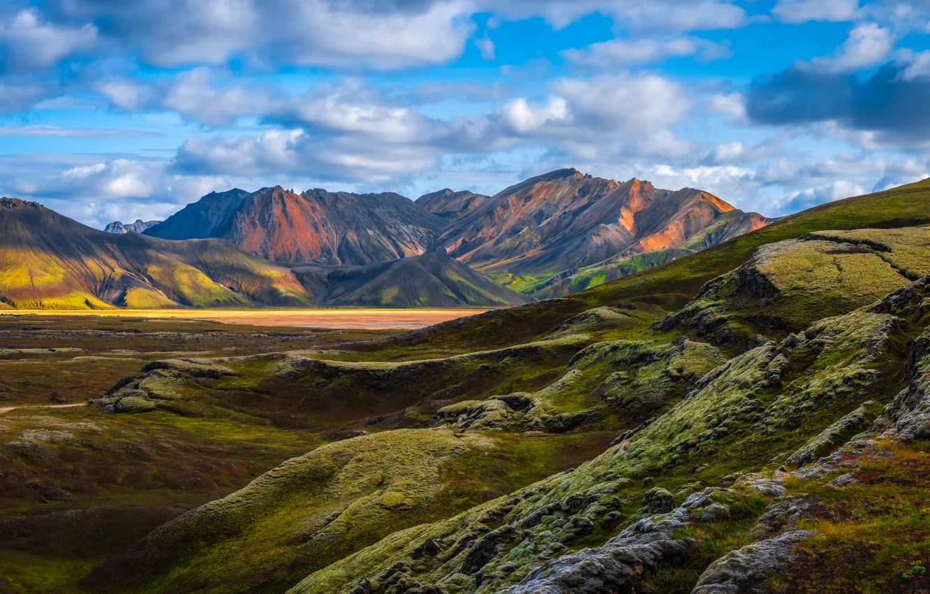 Photo wallpaper clouds, mountains, nature, Iceland, Landmannalaugar