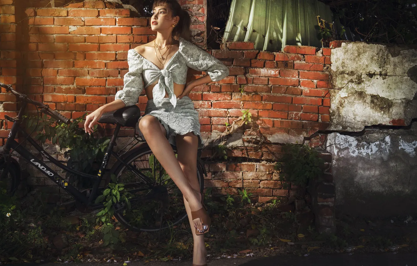 Photo wallpaper girl, bike, Liu Alex