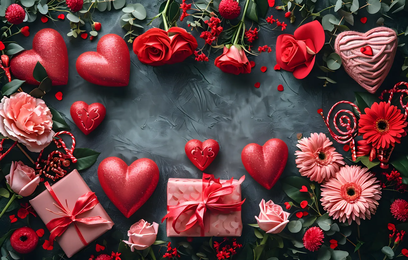 Photo wallpaper love, flowers, gift, romance, heart, roses, love, Valentine's day