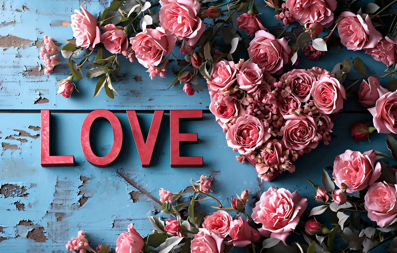 Photo wallpaper love, flowers, romance, heart, roses, love, Valentine's day, pink