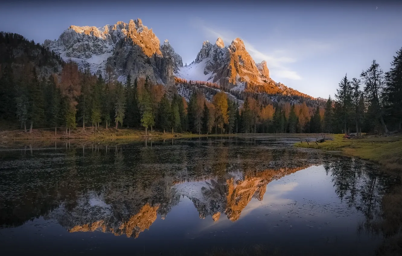 Photo wallpaper mountains, nature, lake