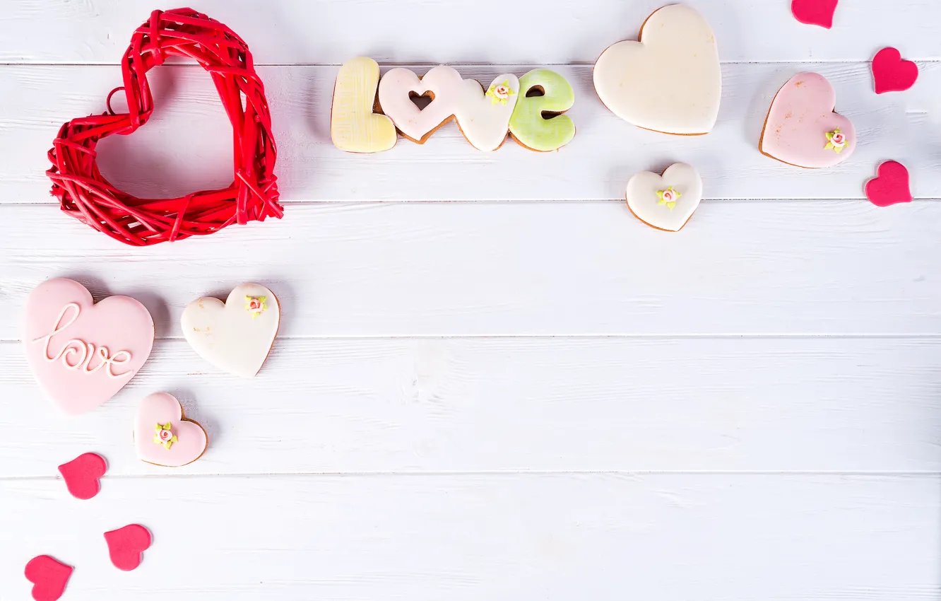 Photo wallpaper gift, heart, love, heart, pink, romantic, cookies