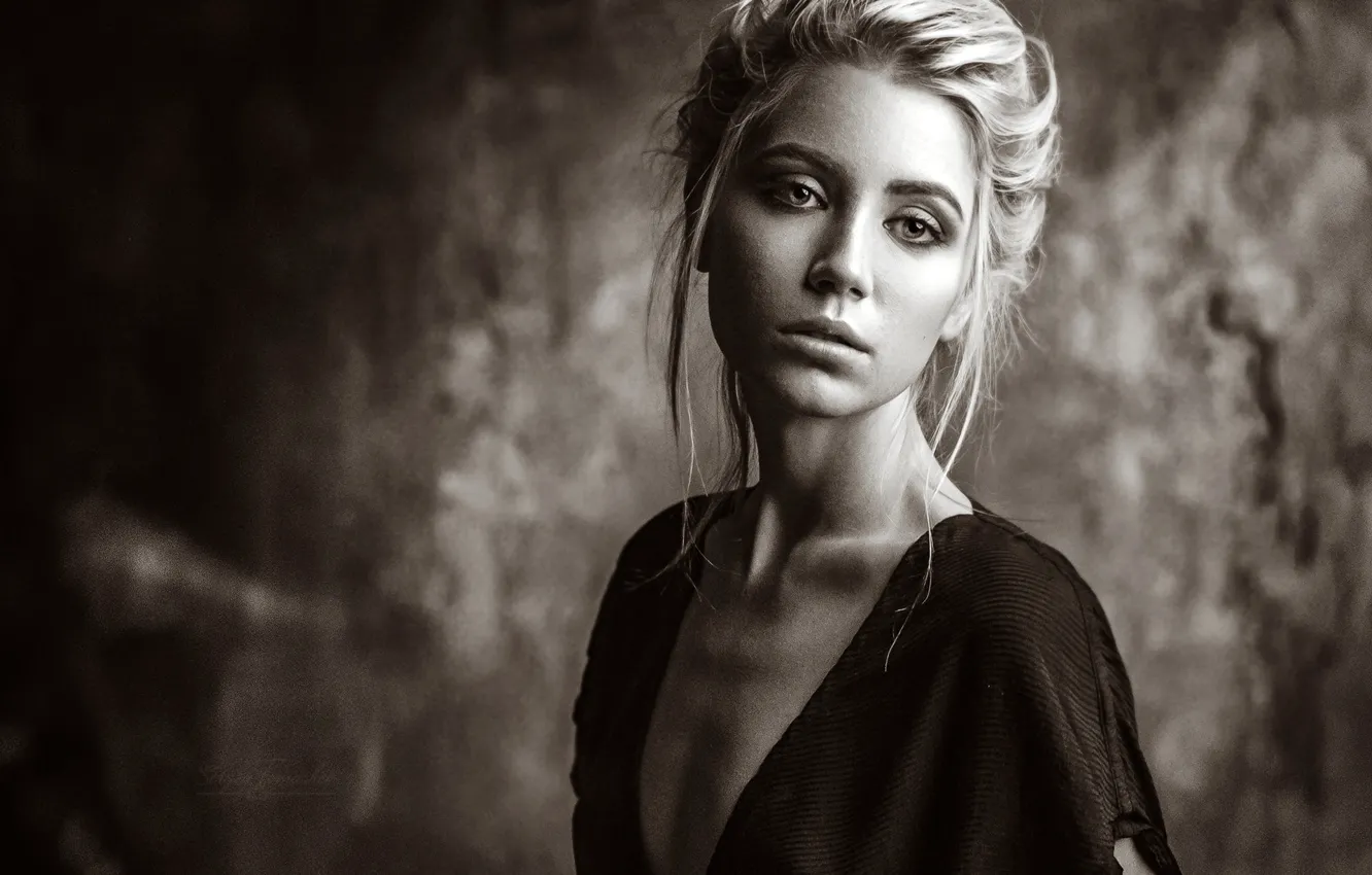 Photo wallpaper look, pose, background, model, portrait, makeup, hairstyle, blonde