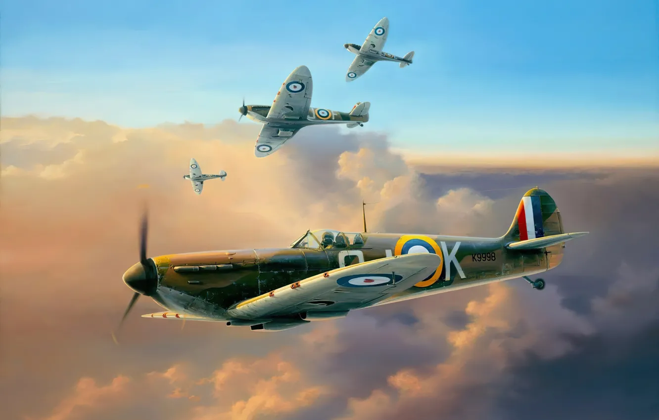 Photo wallpaper art, airplane, aviation, Supermarine Spitfire, WW2