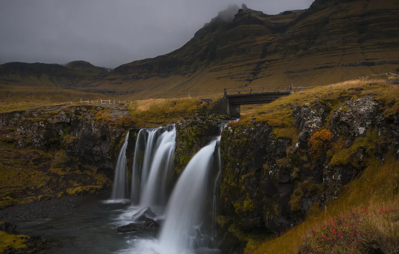 Photo wallpaper mountains, waterfall, Iceland