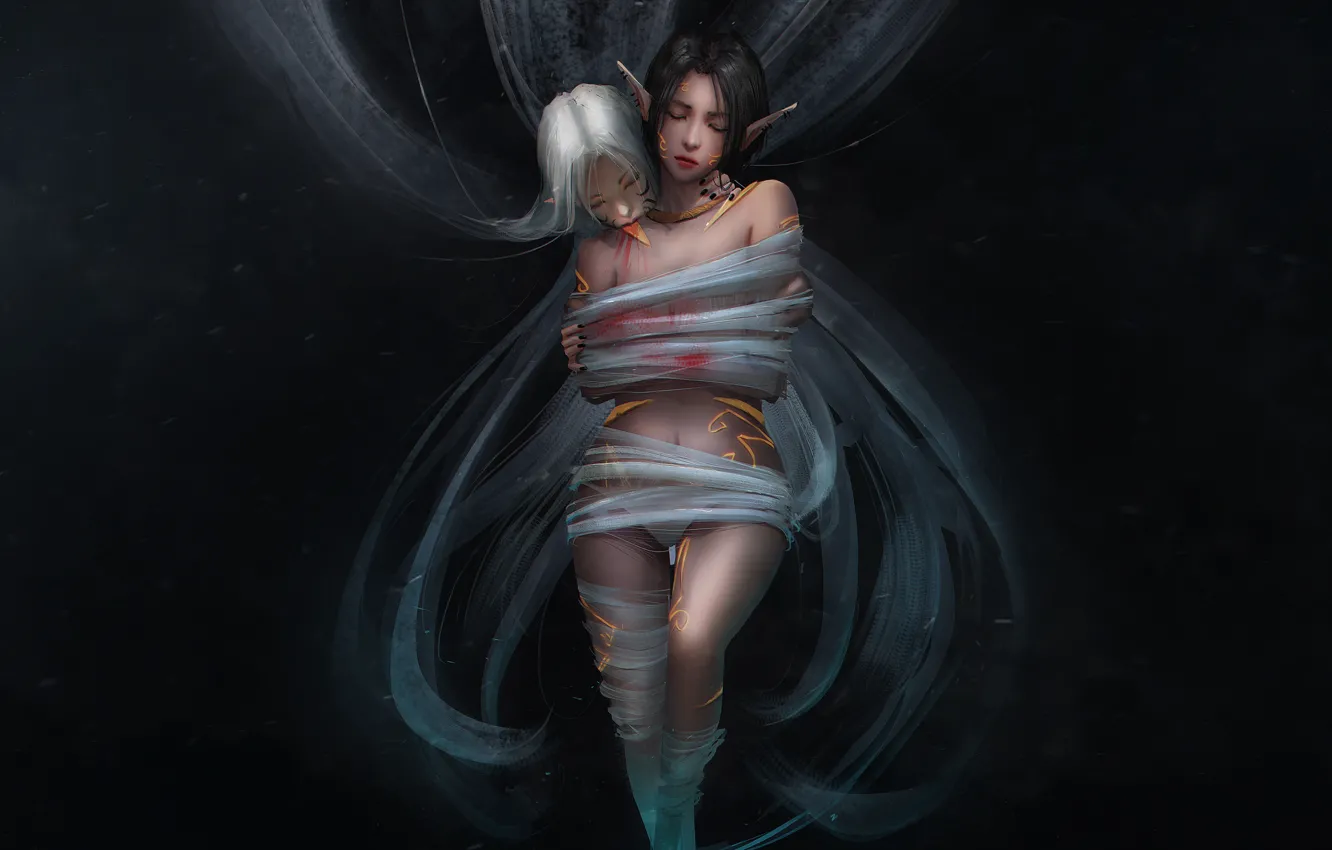 Photo wallpaper erotic, girl, style, background, fiction, elf, two, figure