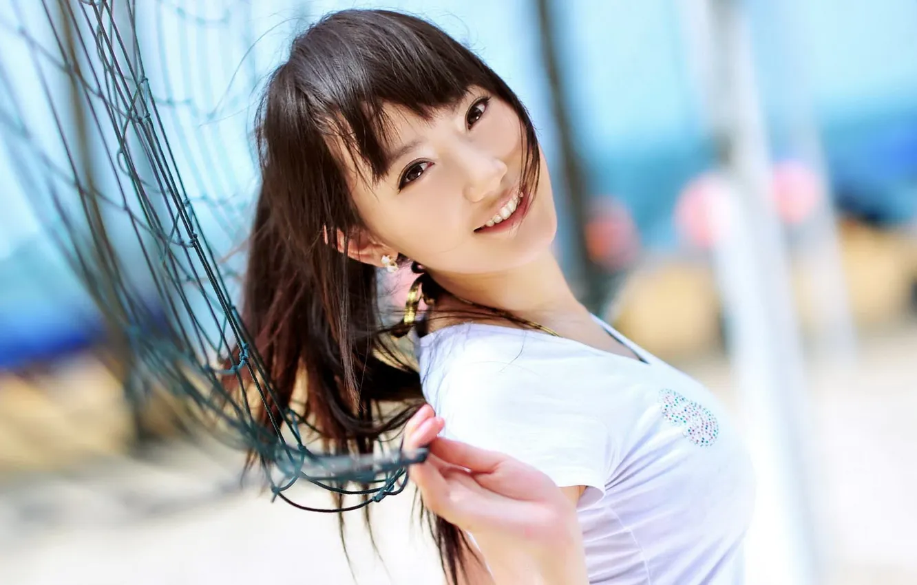 Photo wallpaper smile, mesh, Girl, Asian