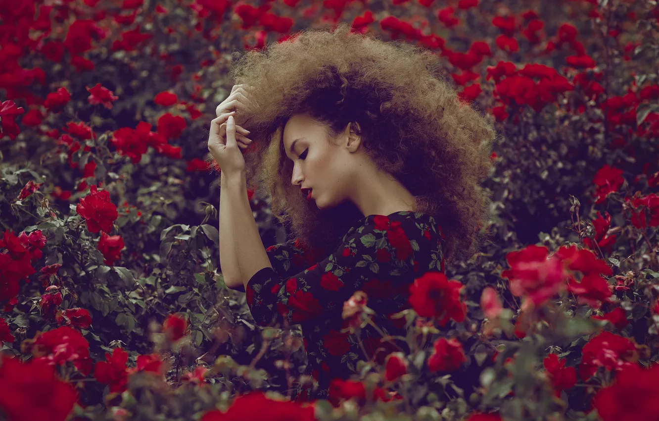 Photo wallpaper girl, nature, face, hair, makeup, profile