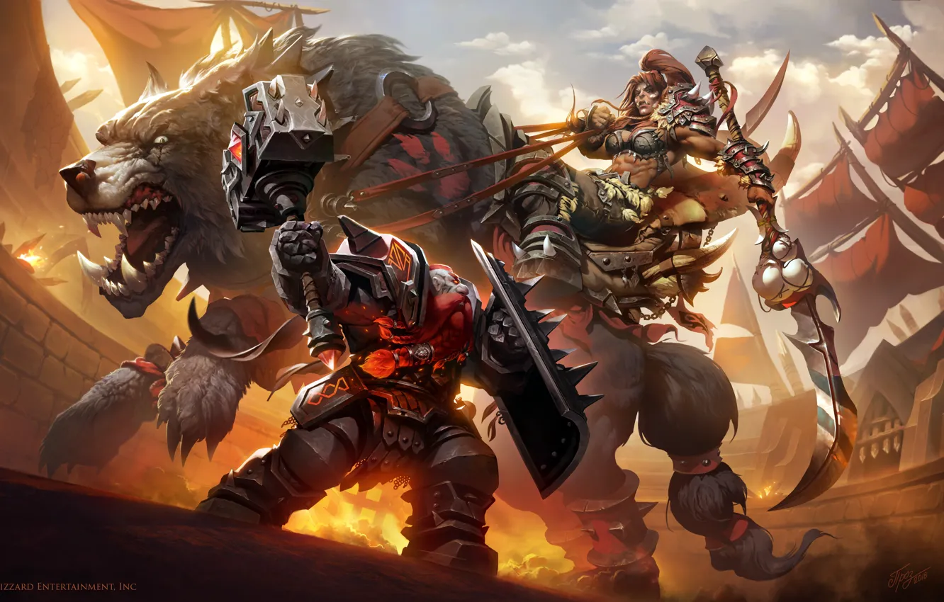Photo wallpaper wolf, World of Warcraft, Blizzard, arena, warcraft, wow, art, dwarf