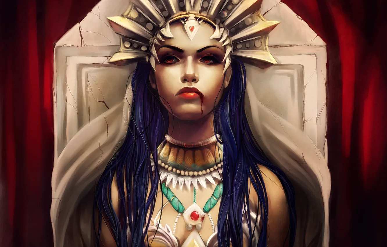 Photo wallpaper look, girl, blood, crown, Akasha, Queen of the damned