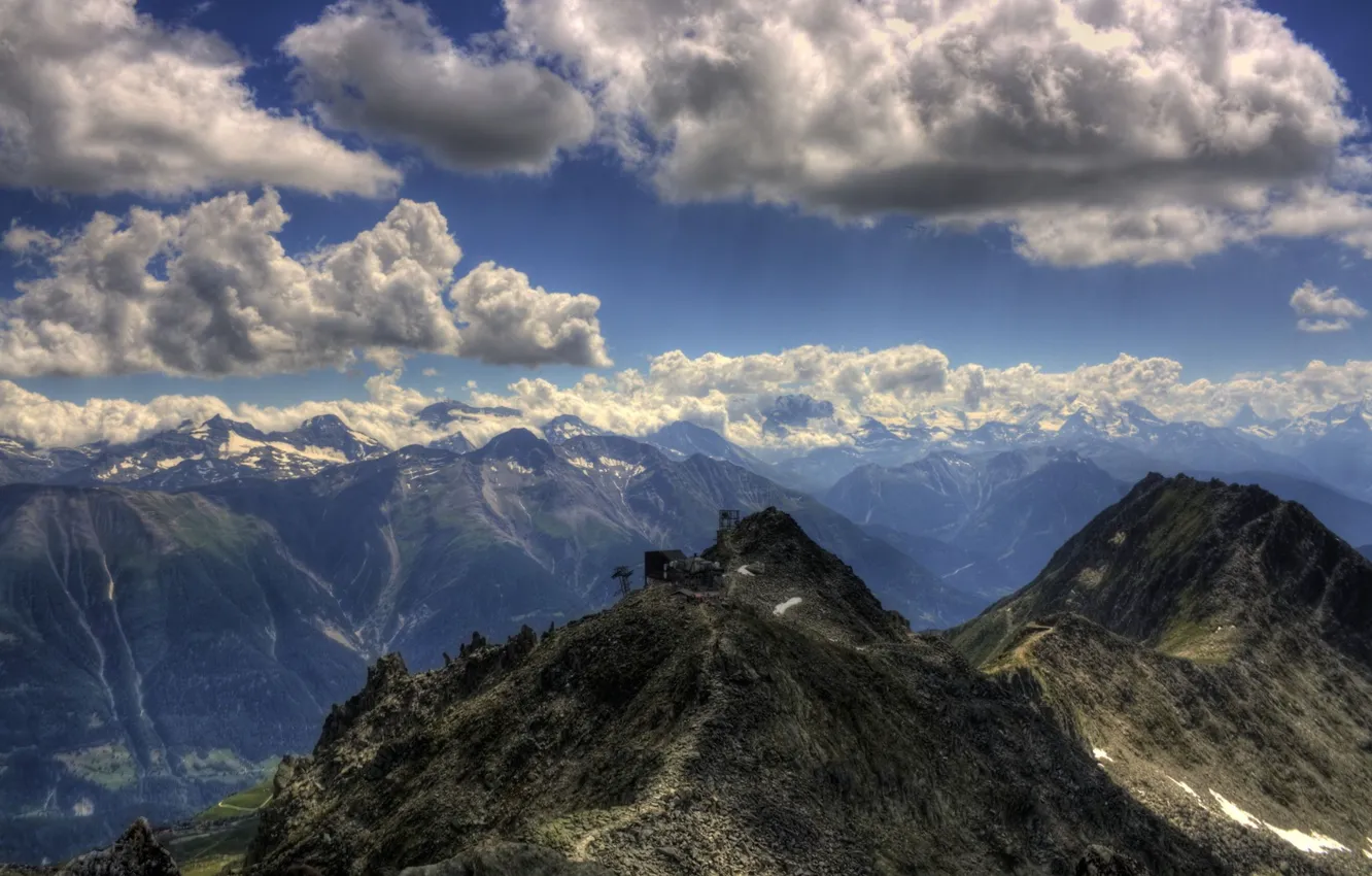 Photo wallpaper the sky, clouds, mountains, height