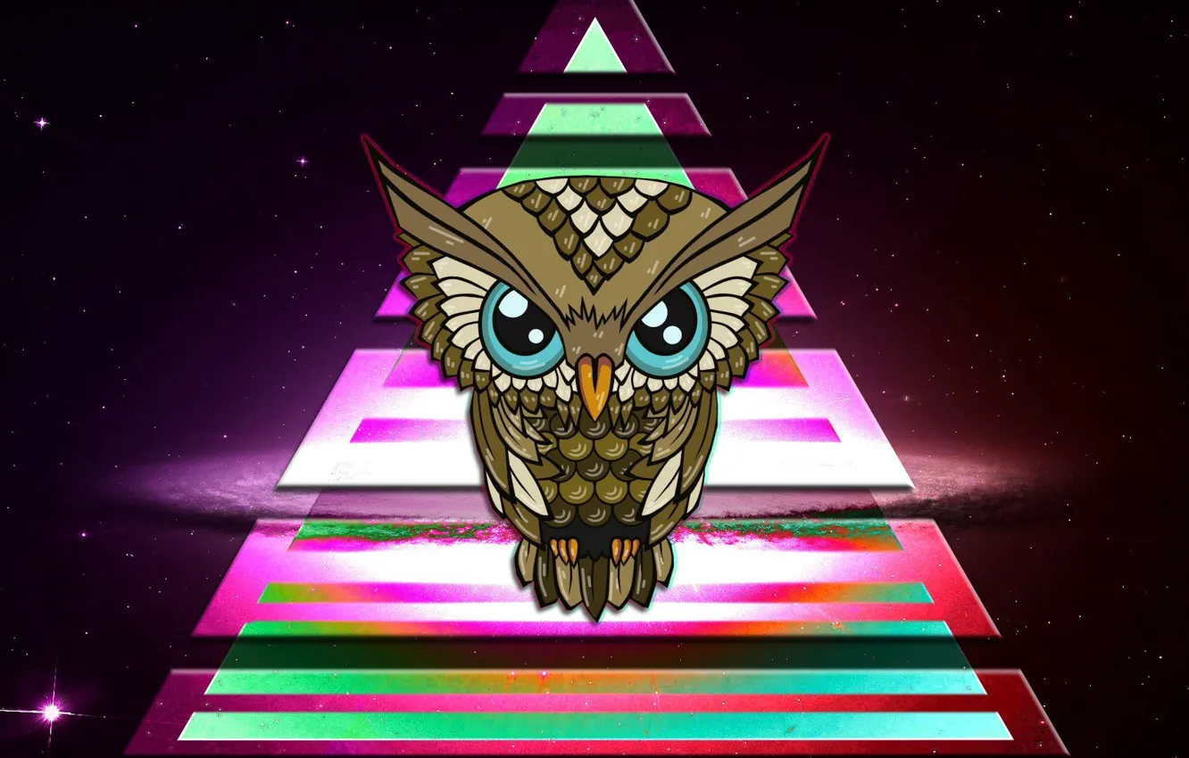 Photo wallpaper stars, owl, mystic, pyramid, the window, stars, owl, pyramid