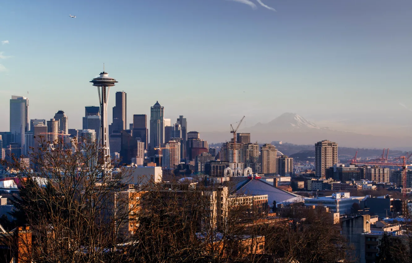 Photo wallpaper Space Needle, United States, skyline, park, view, mountain, america, Washington
