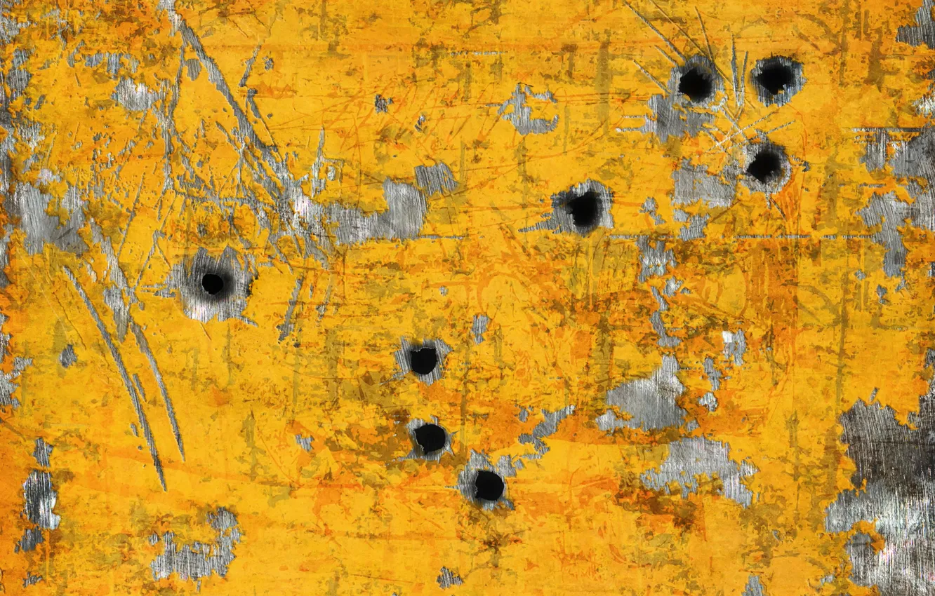 Photo wallpaper metal, paint, hole, Pulawy holes