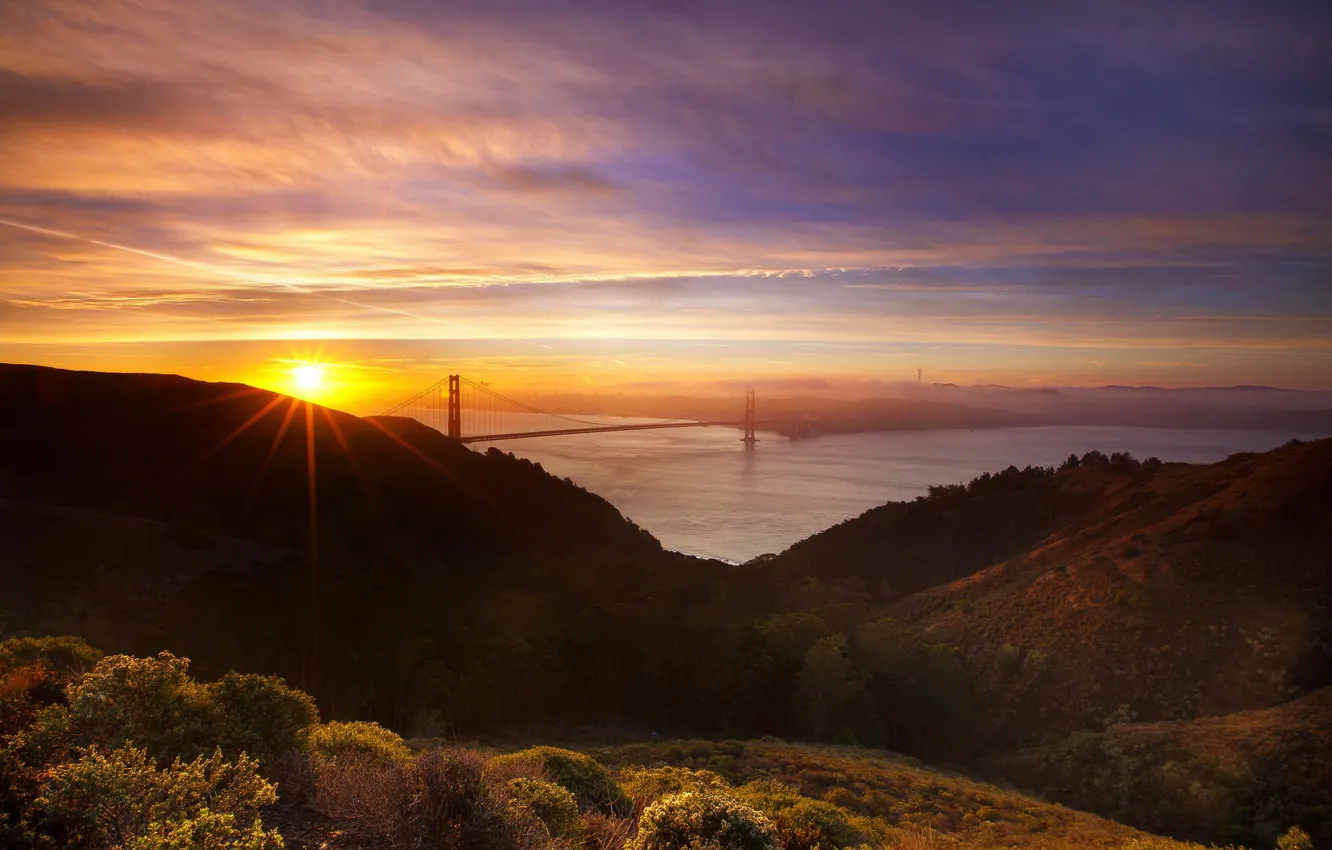 Photo wallpaper United States, California, sunrise, Marin, Hawk Hill