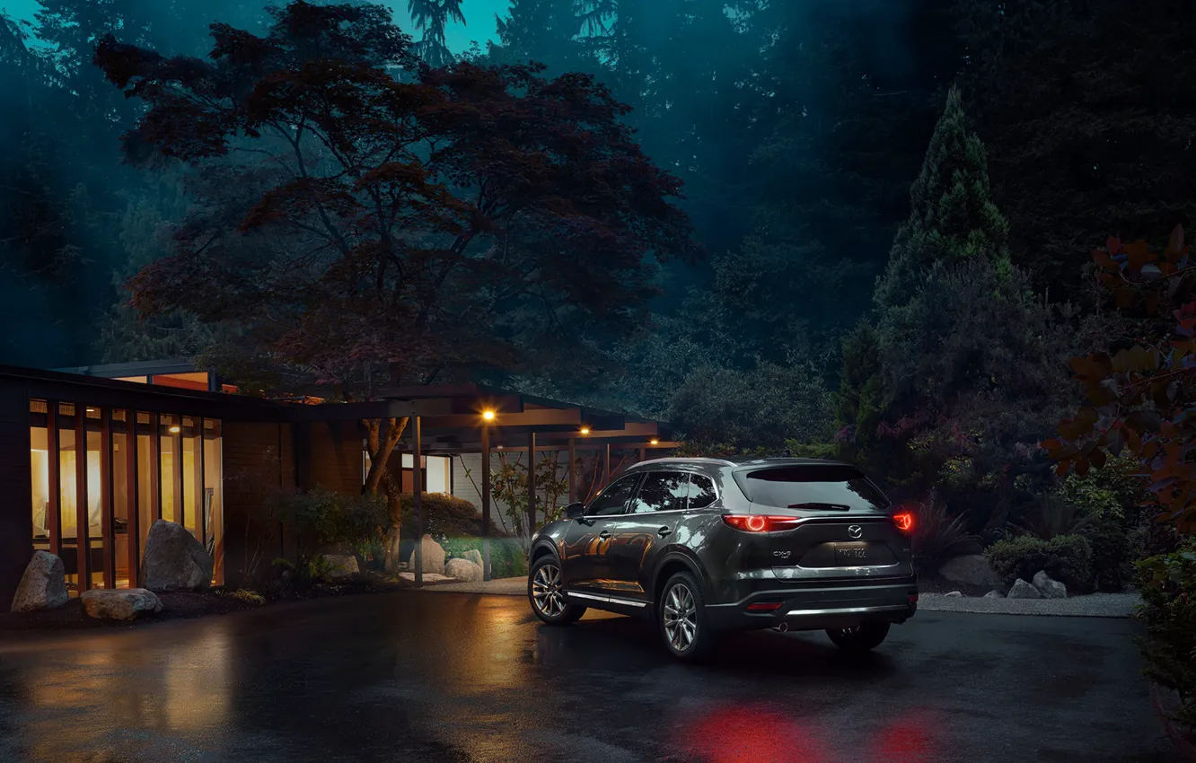 Photo wallpaper forest, house, transport, car, MAZDA CX-9