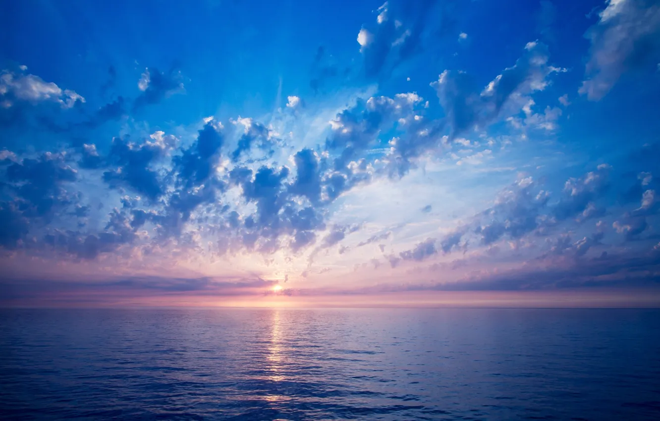 Photo wallpaper sea, the sky, the sun, clouds, light, Wallpaper, color, horizon