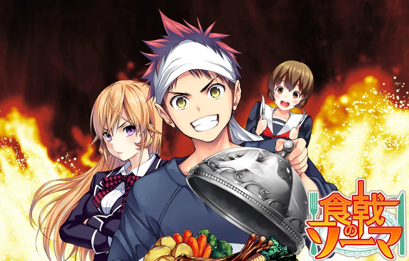 Photo wallpaper girls, anime, guy, dish, kitchen Catfish, Shokugeki no Soma