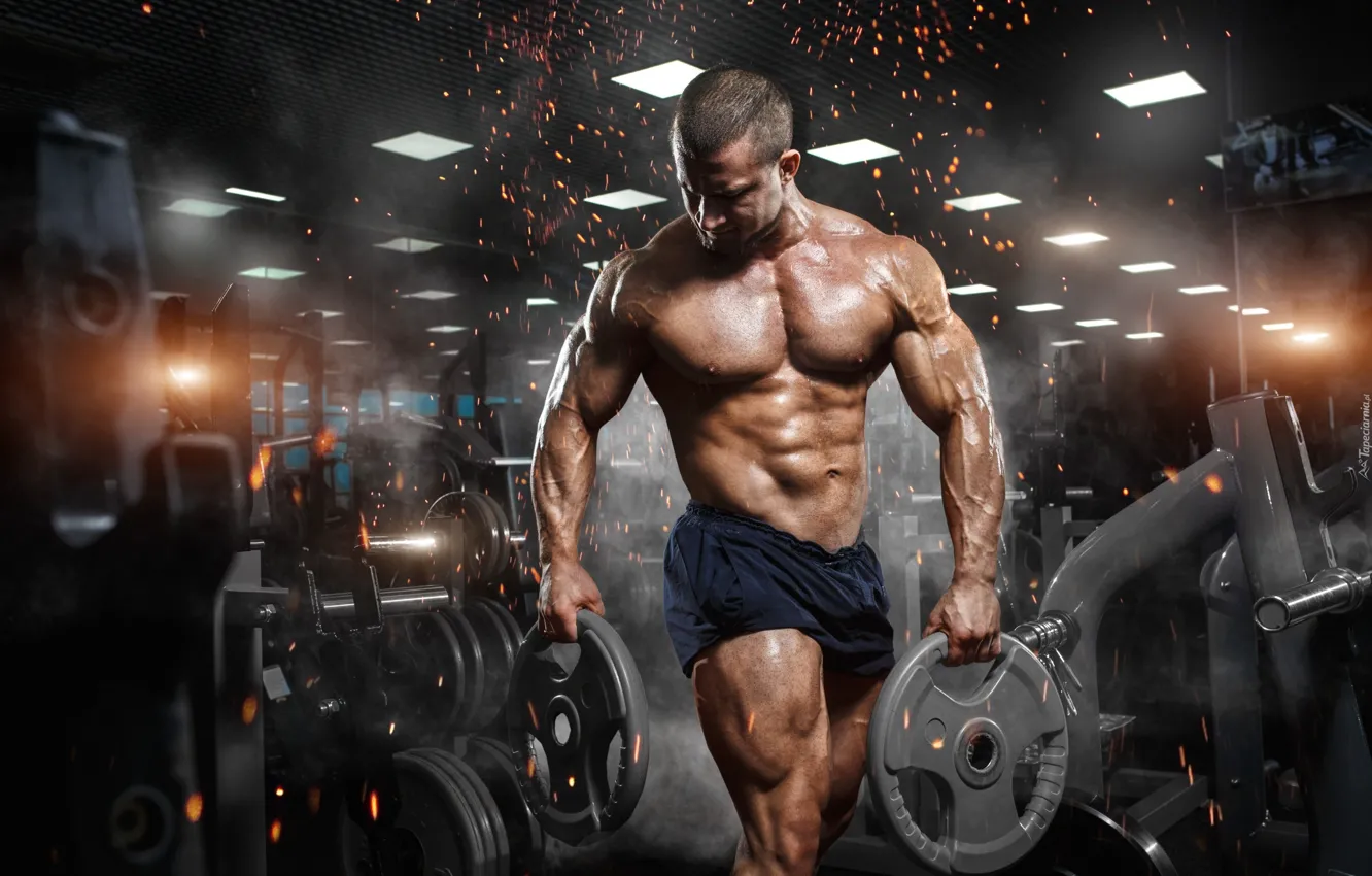 Photo wallpaper muscle, muscle, bodybuilding, press, pose, training, athlete, fitness