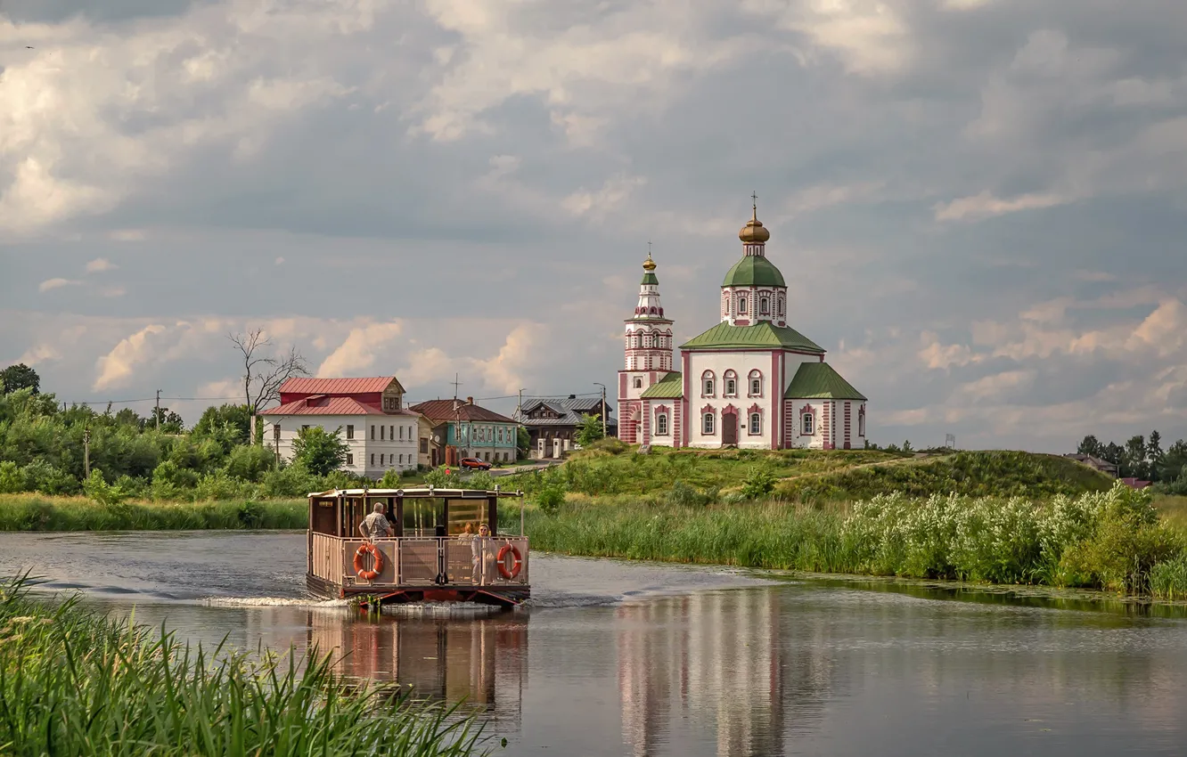 Photo wallpaper summer, landscape, nature, the city, Church, channel, Suzdal, Vyacheslav Biryukov