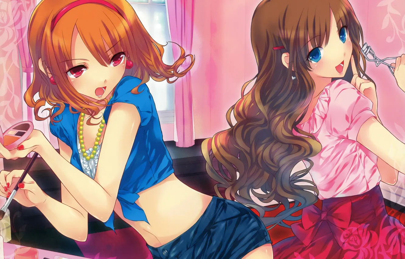 Photo wallpaper look, girl, anime, dress, shorts, bow, cosmetics, rivalry