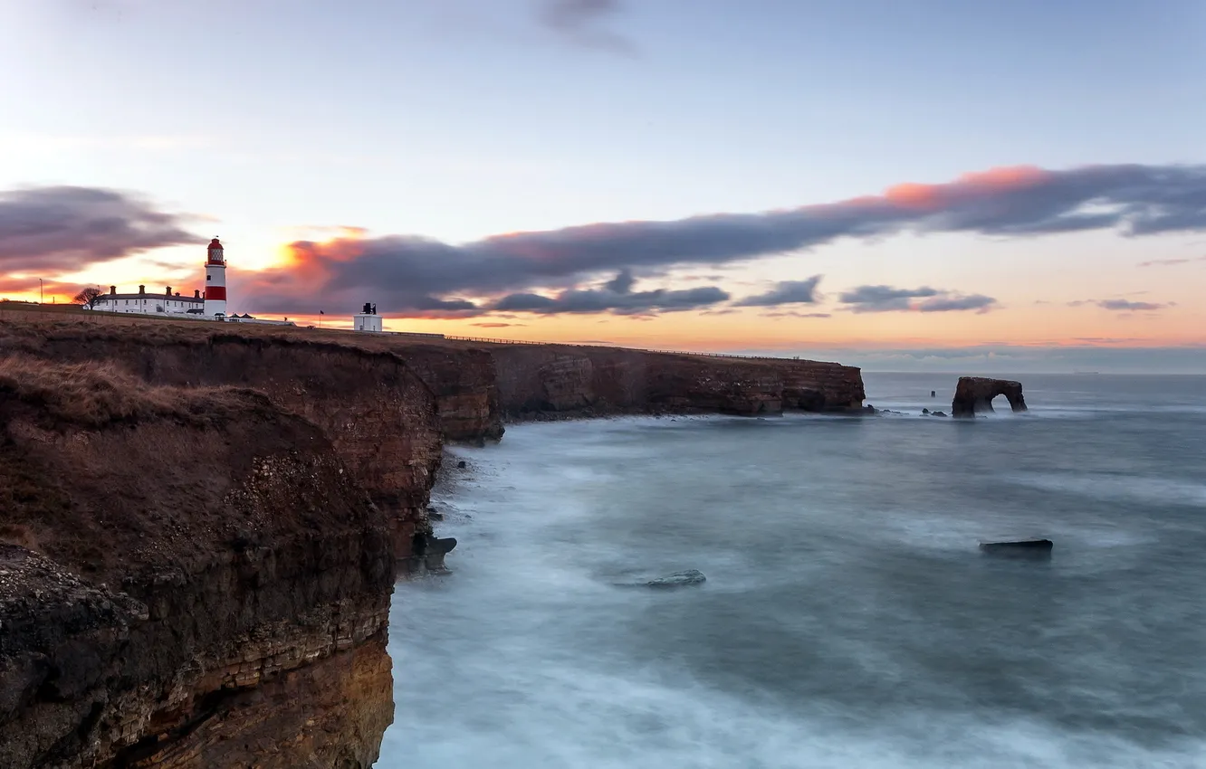 Photo wallpaper sea, landscape, sunset, lighthouse