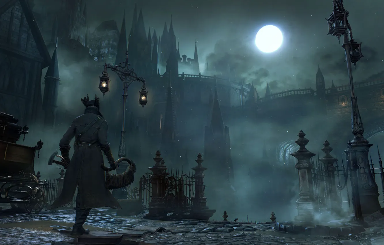 Photo wallpaper night, the moon, hunter, bloodborne
