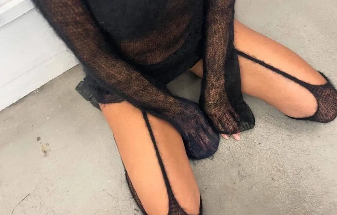 Photo wallpaper girl, stockings, slender legs