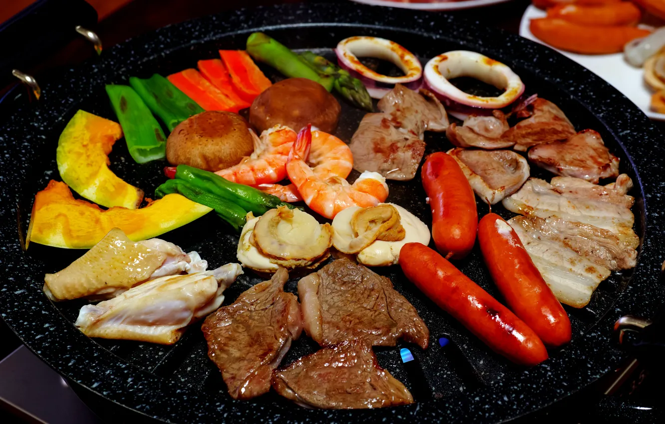 Photo wallpaper sausage, food, meat, different, shrimp, cuts