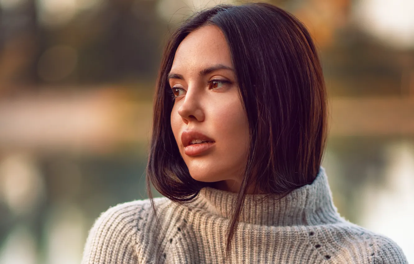 Photo wallpaper wallpaper, girl, model, turtleneck