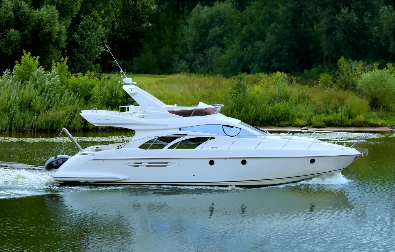 Photo wallpaper river, stay, shore, yacht