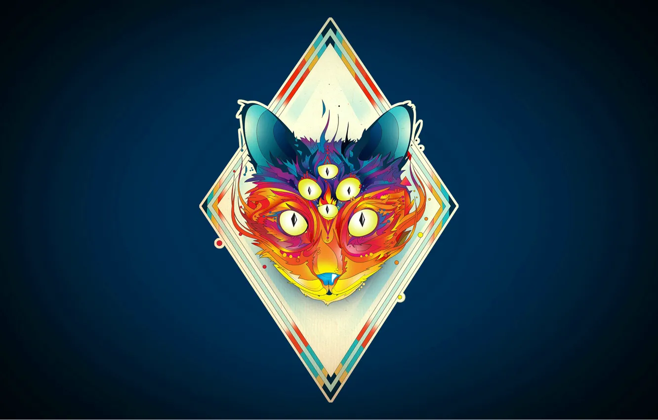 Photo wallpaper eyes, face, blue background, diamonds, cat hypnosis